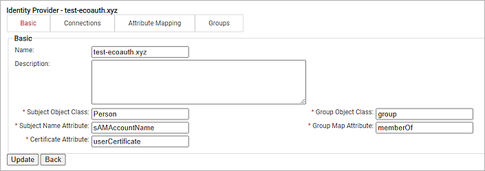 Screenshot of SecureW2, Identity Provider page